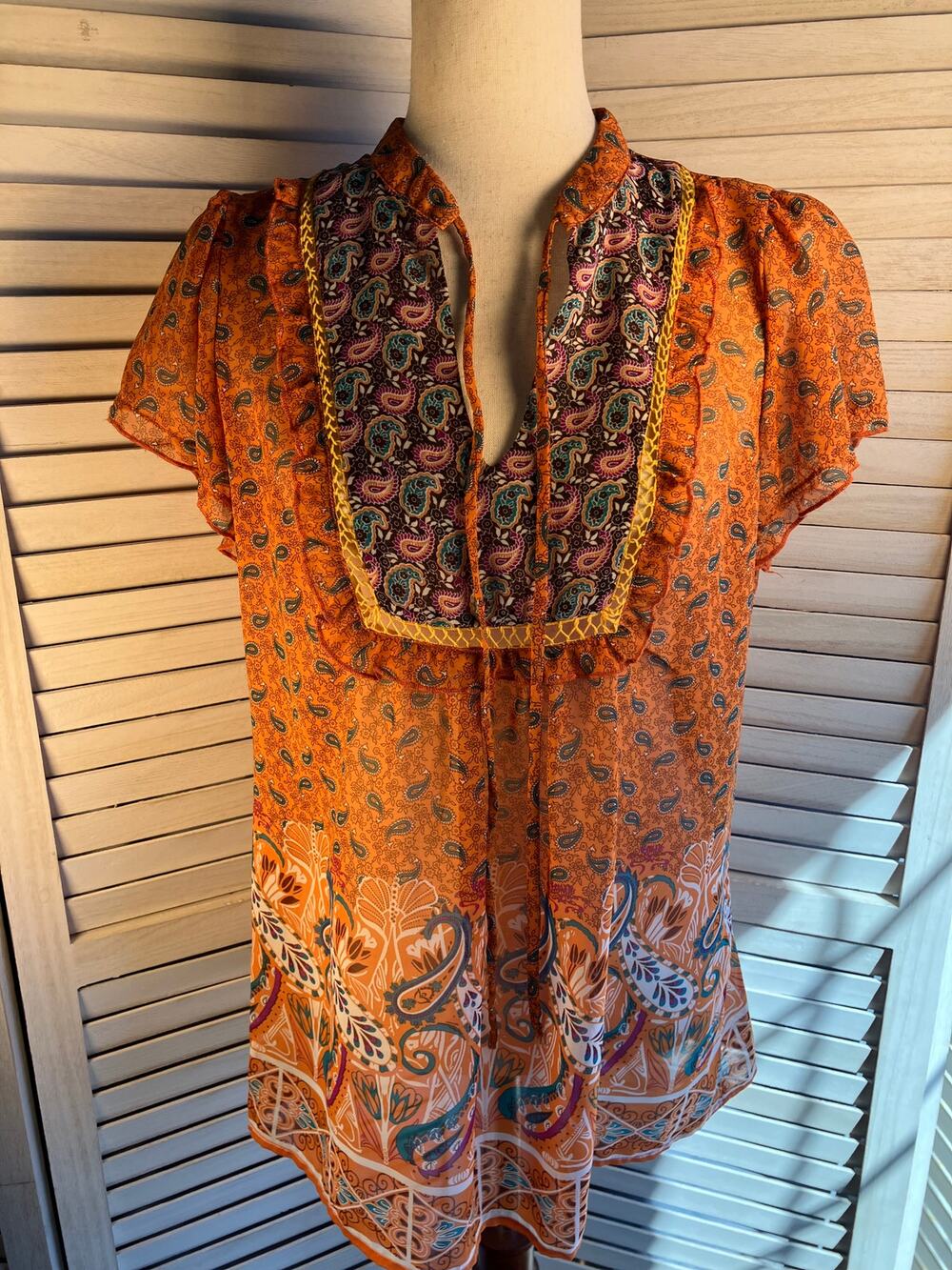 Six Degrees Orange Boho Blouse Womens Size L